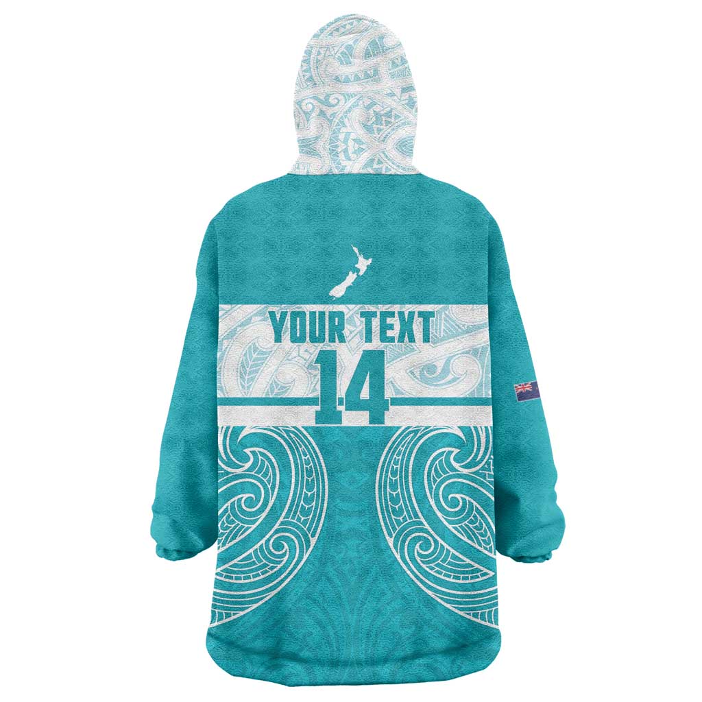 New Zealand Silver Fern Cricket Custom Wearable Blanket Hoodie Black Cap Teal Maori Pattern - Aussie Hoodie