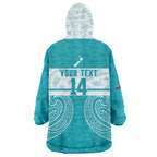 New Zealand Silver Fern Cricket Custom Wearable Blanket Hoodie Black Cap Teal Maori Pattern - Aussie Hoodie