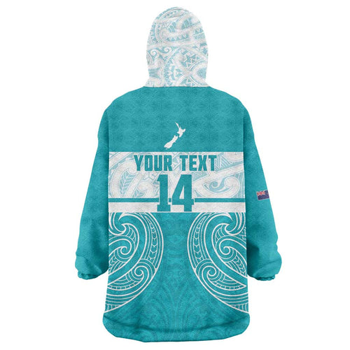 New Zealand Silver Fern Cricket Custom Wearable Blanket Hoodie Black Cap Teal Maori Pattern - Aussie Hoodie