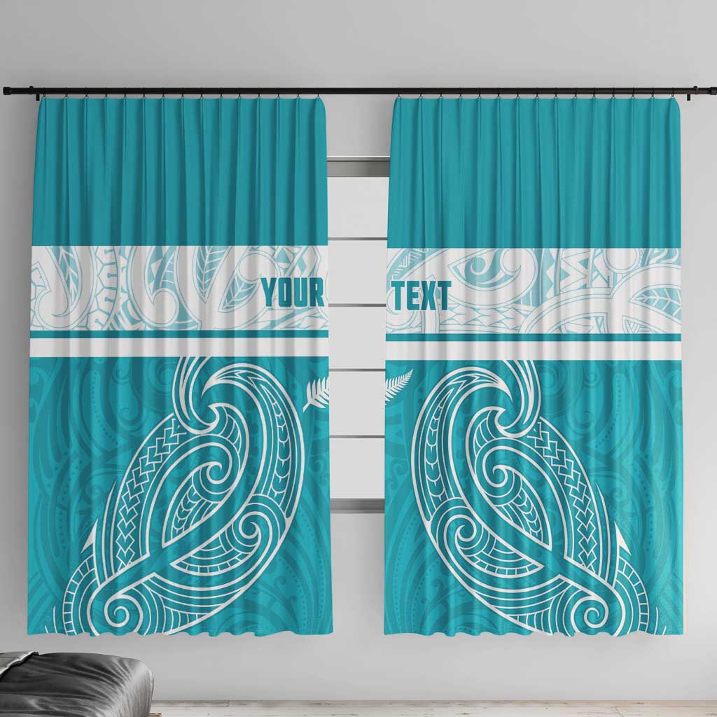 New Zealand Silver Fern Cricket Custom Window Curtain Black Cap Teal Maori Pattern - Aussie Hoodie