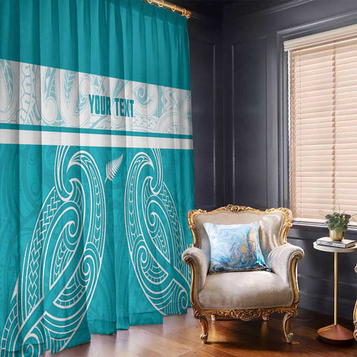 New Zealand Silver Fern Cricket Custom Window Curtain Black Cap Teal Maori Pattern - Aussie Hoodie