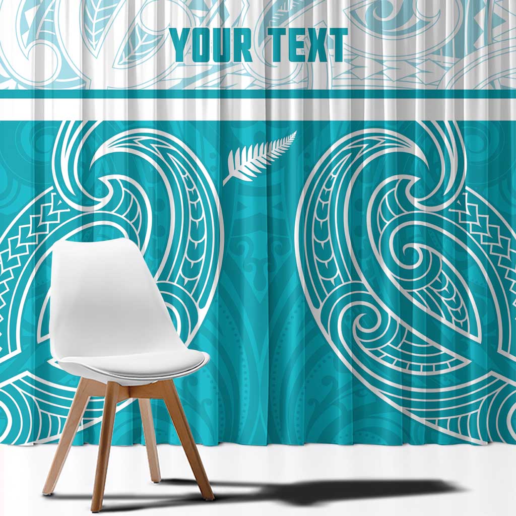 New Zealand Silver Fern Cricket Custom Window Curtain Black Cap Teal Maori Pattern - Aussie Hoodie