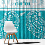 New Zealand Silver Fern Cricket Custom Window Curtain Black Cap Teal Maori Pattern - Aussie Hoodie