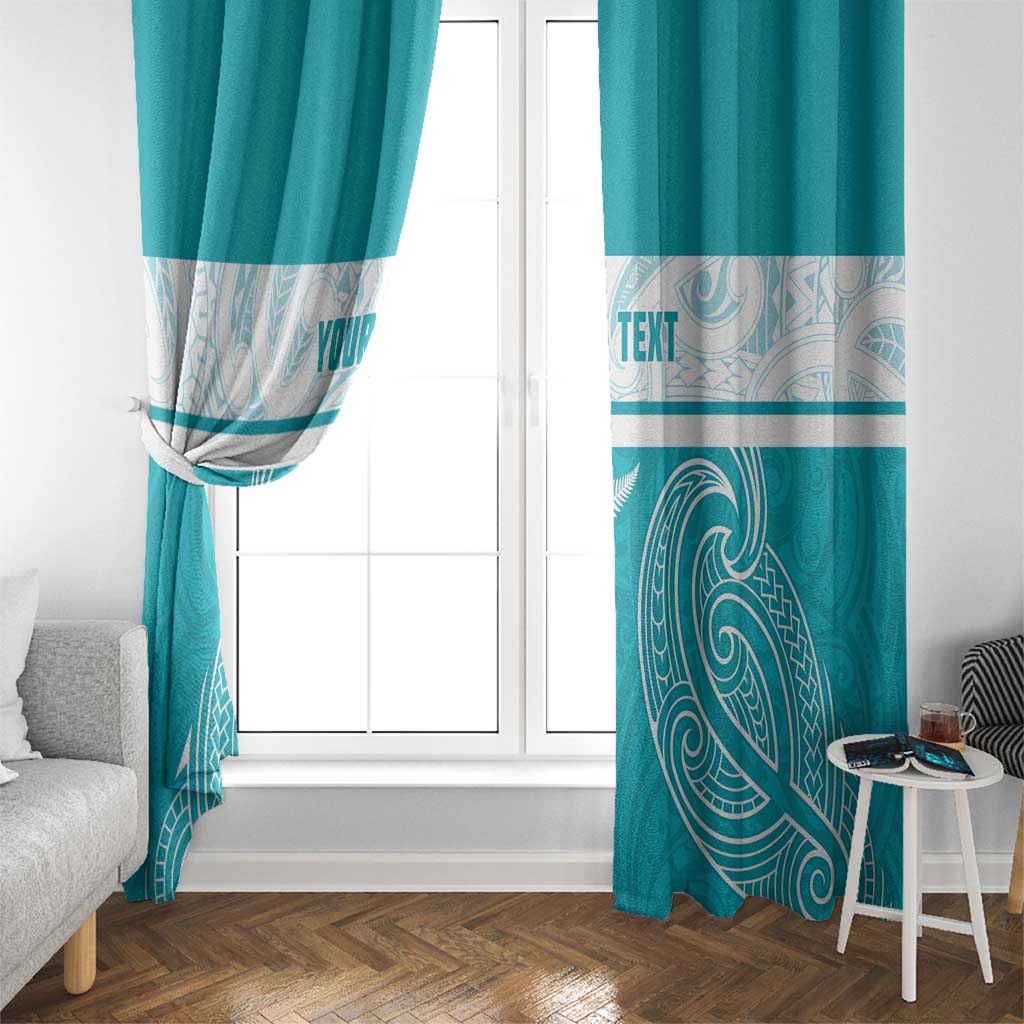 New Zealand Silver Fern Cricket Custom Window Curtain Black Cap Teal Maori Pattern - Aussie Hoodie