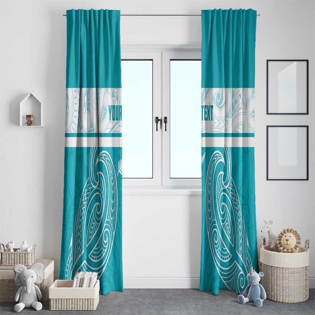 New Zealand Silver Fern Cricket Custom Window Curtain Black Cap Teal Maori Pattern - Aussie Hoodie