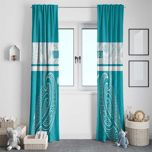 New Zealand Silver Fern Cricket Custom Window Curtain Black Cap Teal Maori Pattern - Aussie Hoodie