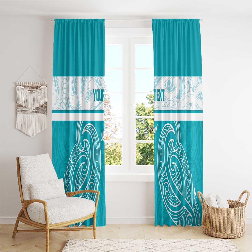New Zealand Silver Fern Cricket Custom Window Curtain Black Cap Teal Maori Pattern - Aussie Hoodie