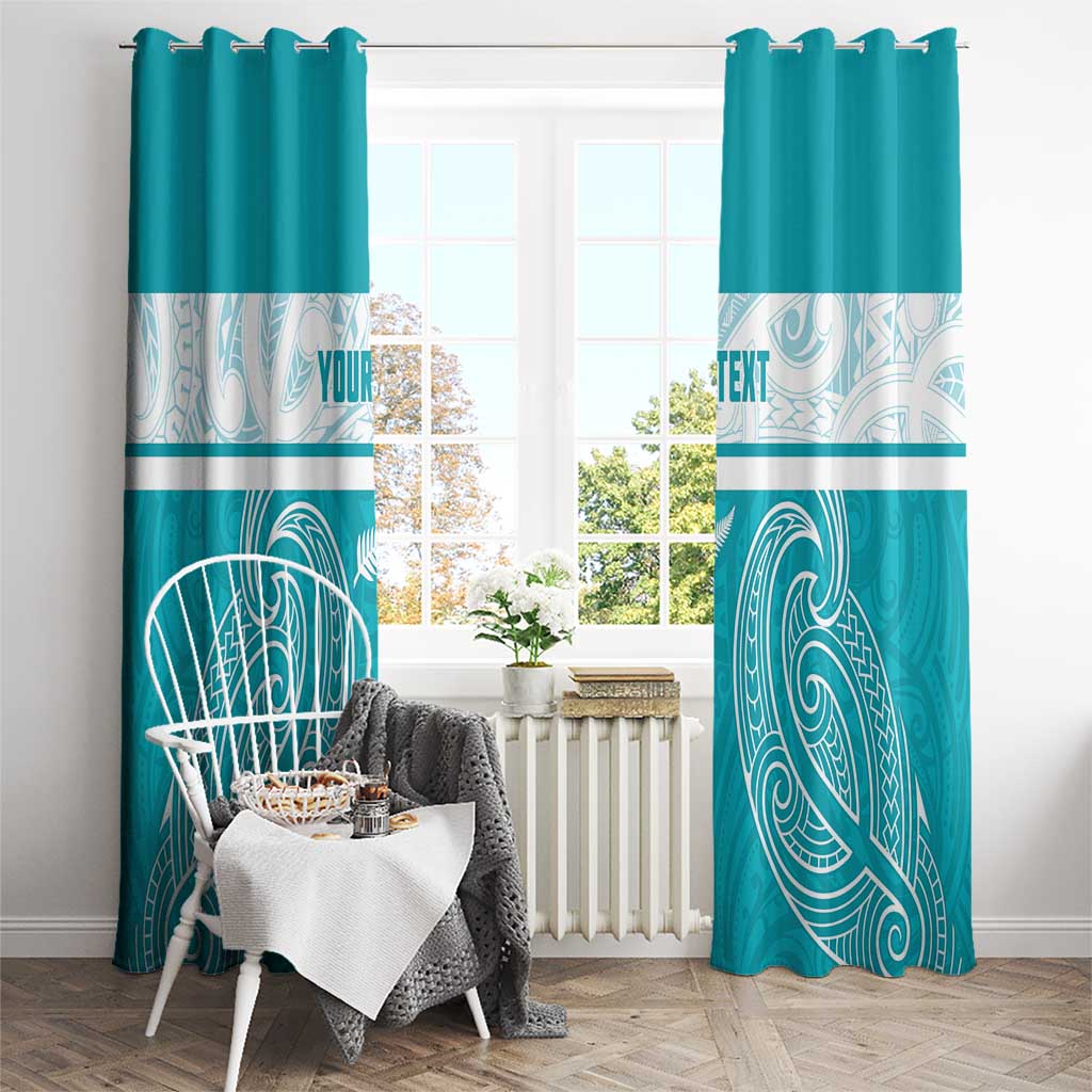 New Zealand Silver Fern Cricket Custom Window Curtain Black Cap Teal Maori Pattern - Aussie Hoodie