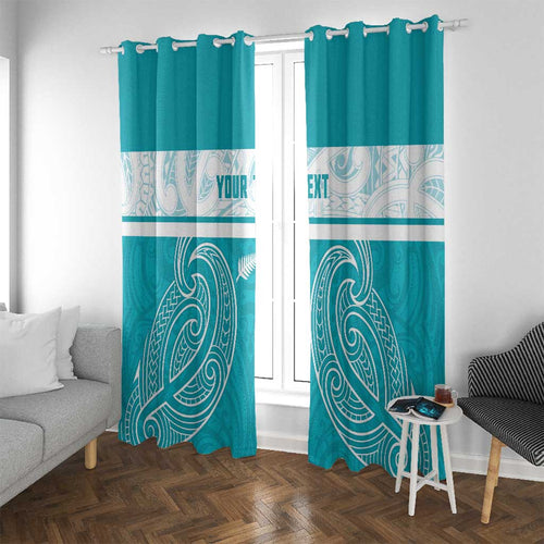 New Zealand Silver Fern Cricket Custom Window Curtain Black Cap Teal Maori Pattern - Aussie Hoodie