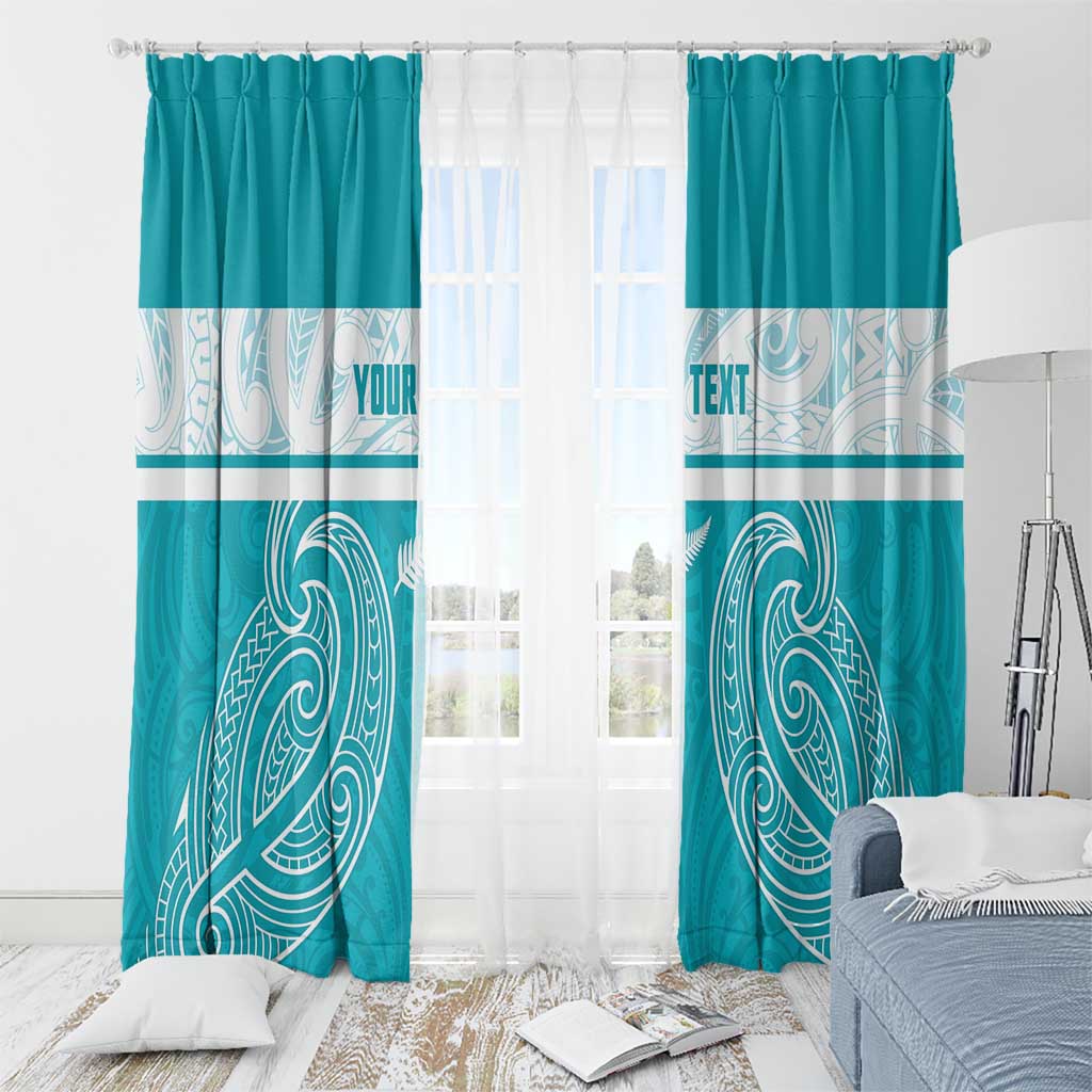New Zealand Silver Fern Cricket Custom Window Curtain Black Cap Teal Maori Pattern - Aussie Hoodie
