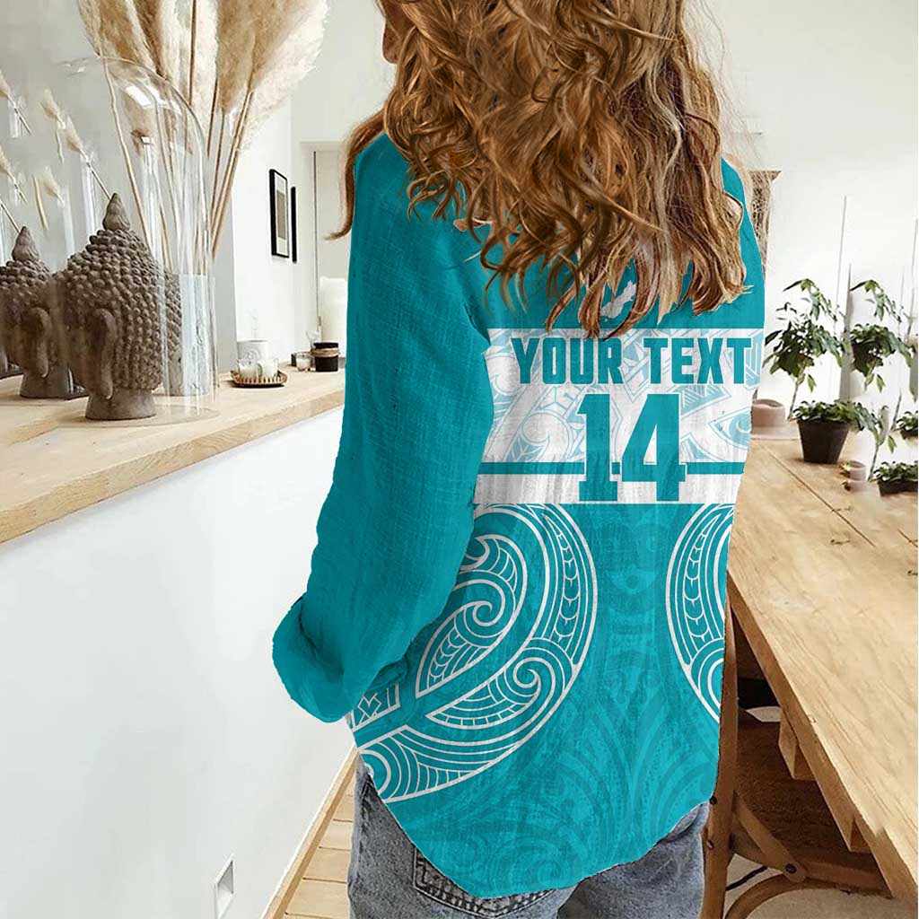 New Zealand Silver Fern Cricket Custom Women Casual Shirt Black Cap Teal Maori Pattern - Aussie Hoodie