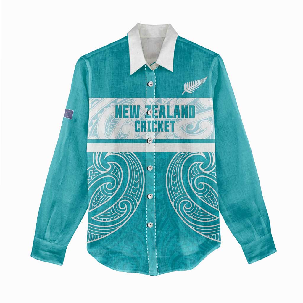 New Zealand Silver Fern Cricket Custom Women Casual Shirt Black Cap Teal Maori Pattern - Aussie Hoodie