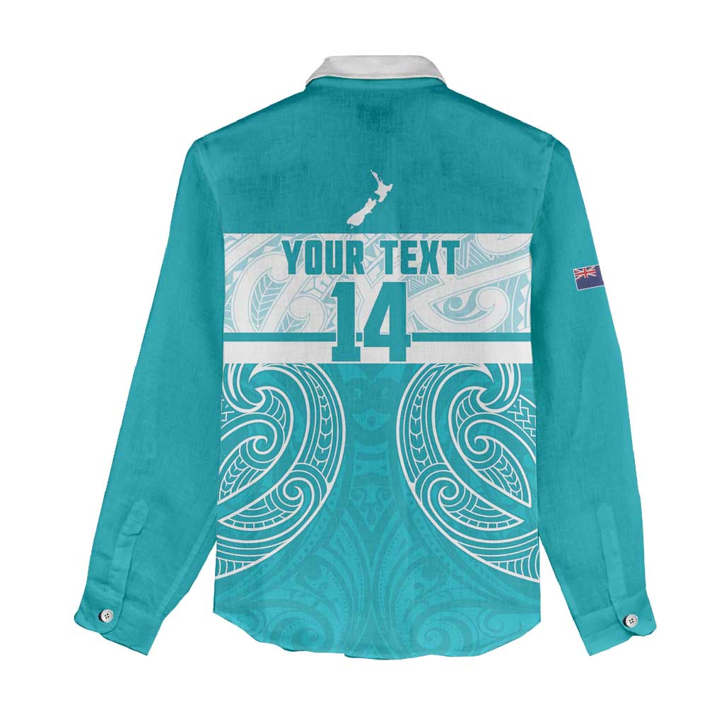 New Zealand Silver Fern Cricket Custom Women Casual Shirt Black Cap Teal Maori Pattern - Aussie Hoodie