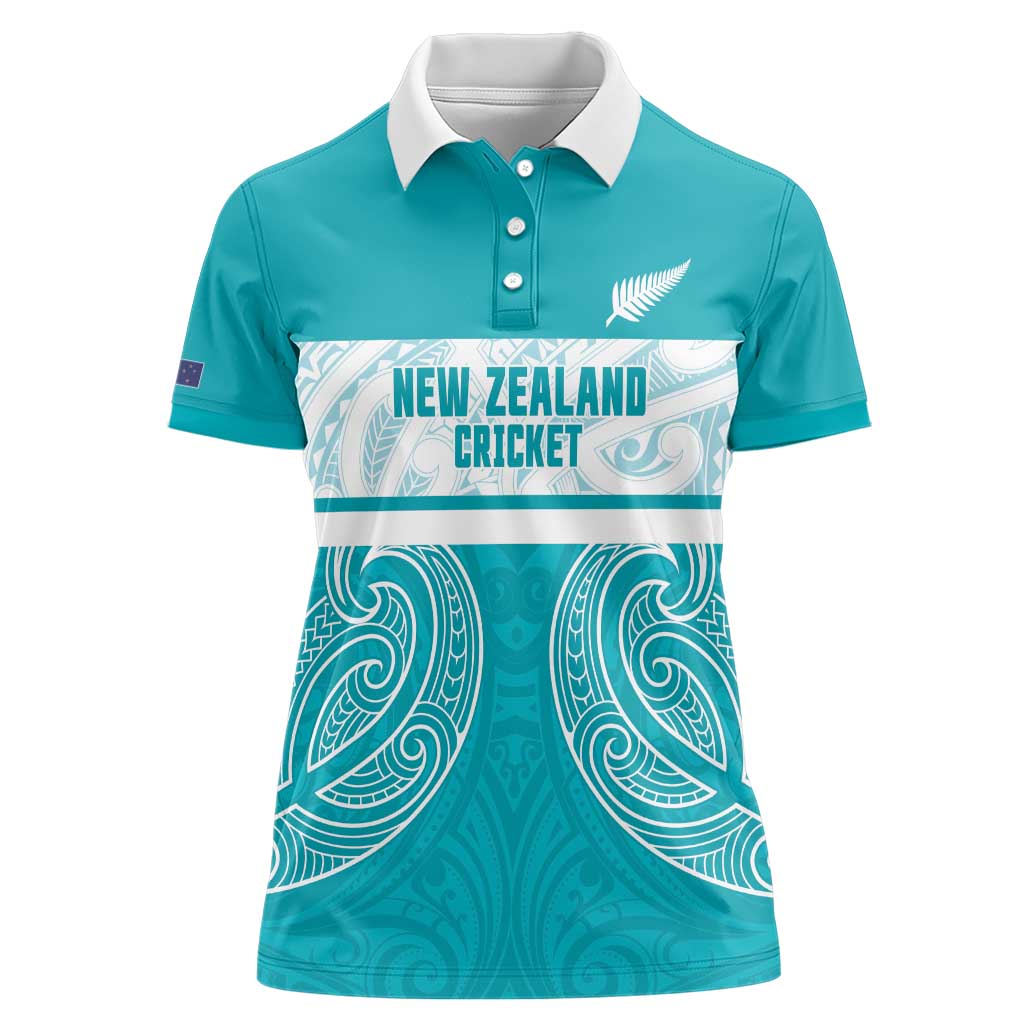 New Zealand Silver Fern Cricket Custom Women Polo Shirt Black Cap Teal Maori Pattern - Aussie Hoodie