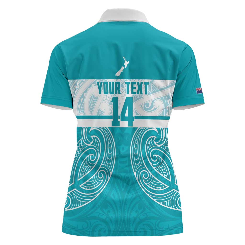 New Zealand Silver Fern Cricket Custom Women Polo Shirt Black Cap Teal Maori Pattern - Aussie Hoodie