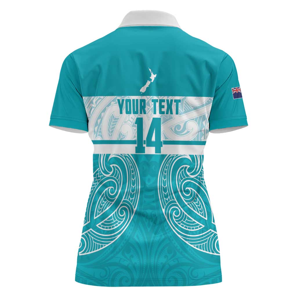 New Zealand Silver Fern Cricket Custom Women Polo Shirt Black Cap Teal Maori Pattern - Aussie Hoodie