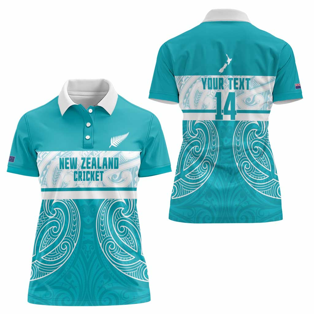 New Zealand Silver Fern Cricket Custom Women Polo Shirt Black Cap Teal Maori Pattern - Aussie Hoodie