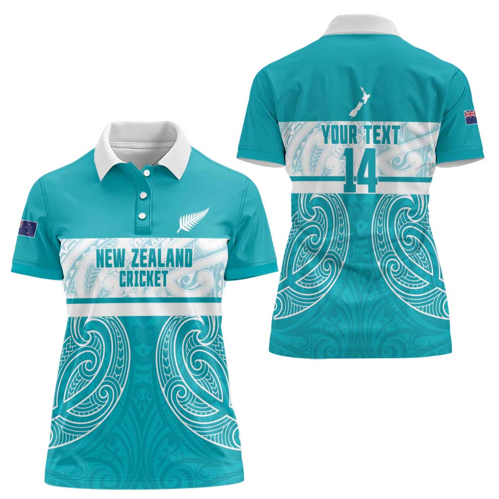 New Zealand Silver Fern Cricket Custom Women Polo Shirt Black Cap Teal Maori Pattern - Aussie Hoodie