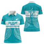 New Zealand Silver Fern Cricket Custom Women Polo Shirt Black Cap Teal Maori Pattern - Aussie Hoodie