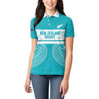 New Zealand Silver Fern Cricket Custom Women Polo Shirt Black Cap Teal Maori Pattern - Aussie Hoodie