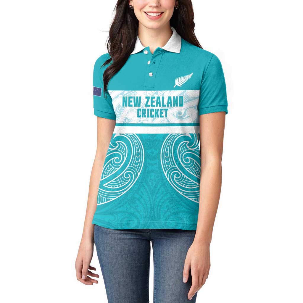 New Zealand Silver Fern Cricket Custom Women Polo Shirt Black Cap Teal Maori Pattern - Aussie Hoodie