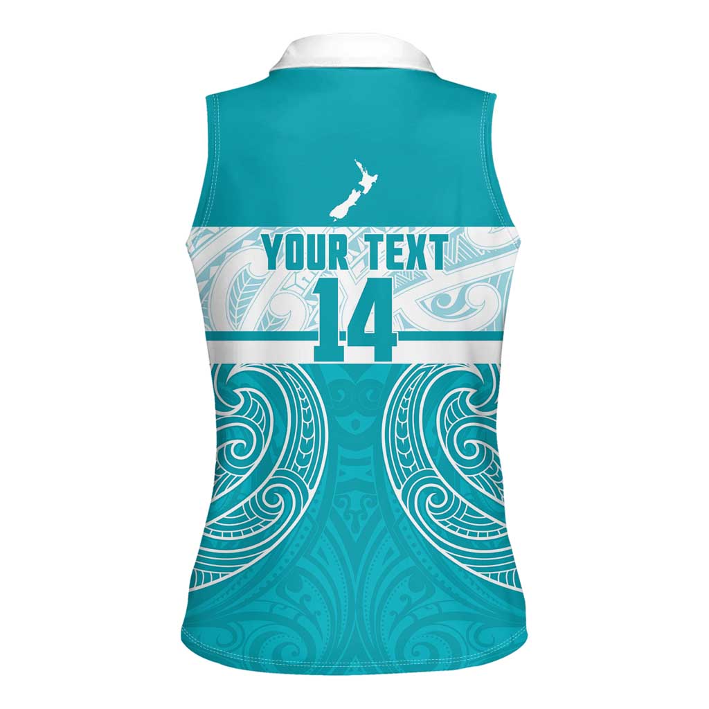 New Zealand Silver Fern Cricket Custom Women Sleeveless Polo Shirt Black Cap Teal Maori Pattern - Aussie Hoodie