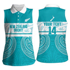 New Zealand Silver Fern Cricket Custom Women Sleeveless Polo Shirt Black Cap Teal Maori Pattern - Aussie Hoodie