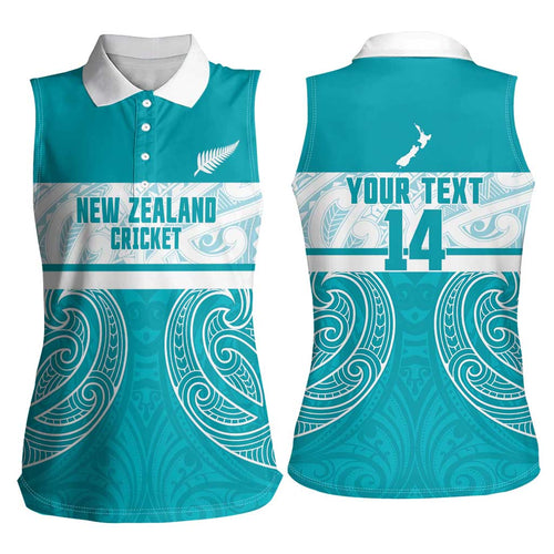 New Zealand Silver Fern Cricket Custom Women Sleeveless Polo Shirt Black Cap Teal Maori Pattern - Aussie Hoodie