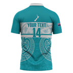 New Zealand Silver Fern Cricket Custom Zipper Polo Shirt Black Cap Teal Maori Pattern - Aussie Hoodie