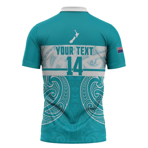 New Zealand Silver Fern Cricket Custom Zipper Polo Shirt Black Cap Teal Maori Pattern - Aussie Hoodie