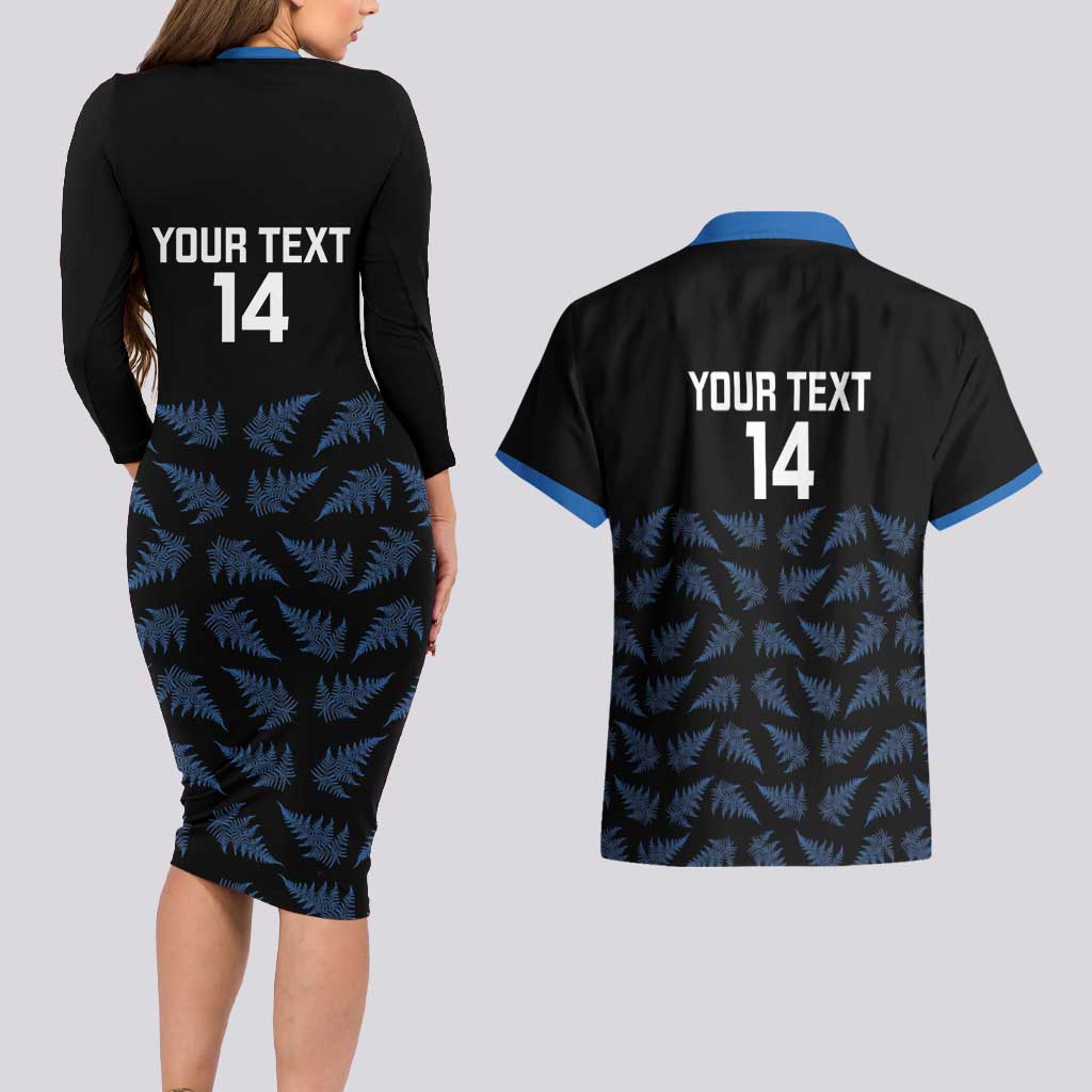 New Zealand Silver Fern Cricket Custom Couples Matching Long Sleeve Bodycon Dress and Hawaiian Shirt Black Cap T20 Version - Aussie Hoodie