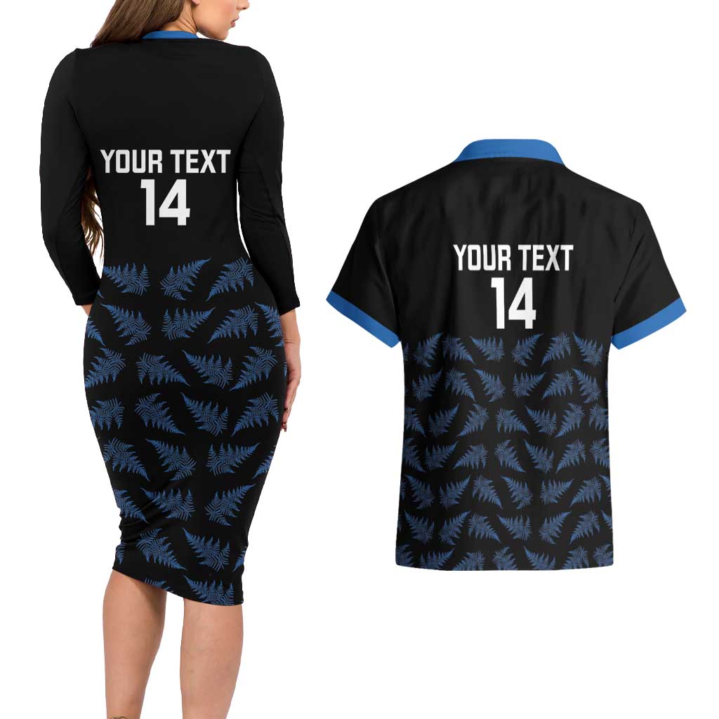 New Zealand Silver Fern Cricket Custom Couples Matching Long Sleeve Bodycon Dress and Hawaiian Shirt Black Cap T20 Version - Aussie Hoodie
