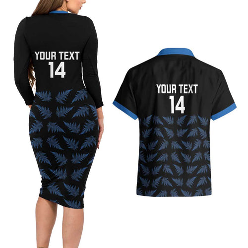 New Zealand Silver Fern Cricket Custom Couples Matching Long Sleeve Bodycon Dress and Hawaiian Shirt Black Cap T20 Version - Aussie Hoodie