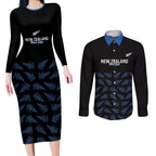 New Zealand Silver Fern Cricket Custom Couples Matching Long Sleeve Bodycon Dress and Long Sleeve Button Shirt Black Cap T20 Version - Aussie Hoodie