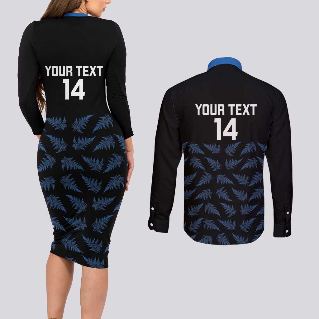 New Zealand Silver Fern Cricket Custom Couples Matching Long Sleeve Bodycon Dress and Long Sleeve Button Shirt Black Cap T20 Version - Aussie Hoodie