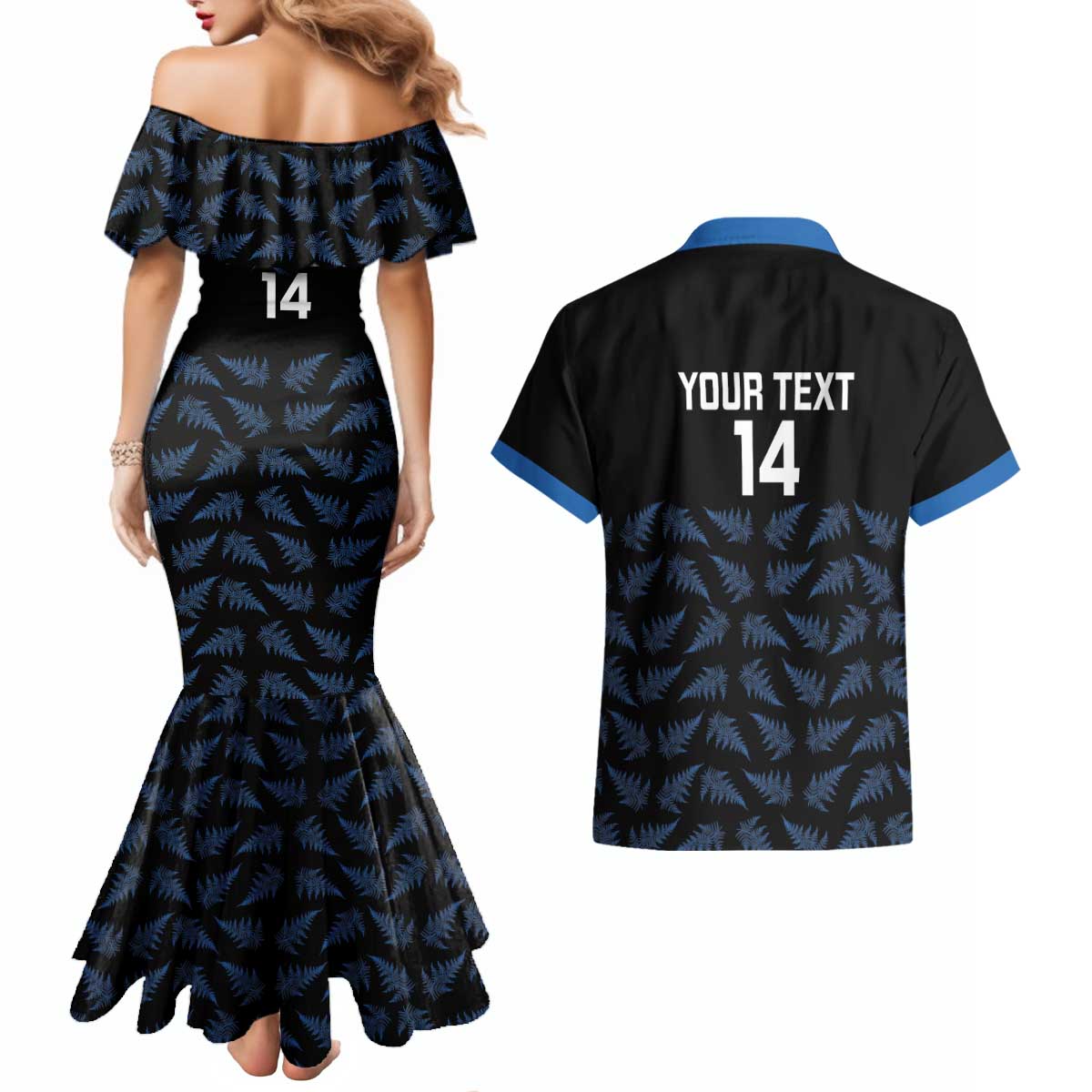 New Zealand Silver Fern Cricket Custom Couples Matching Mermaid Dress and Hawaiian Shirt Black Cap T20 Version - Aussie Hoodie
