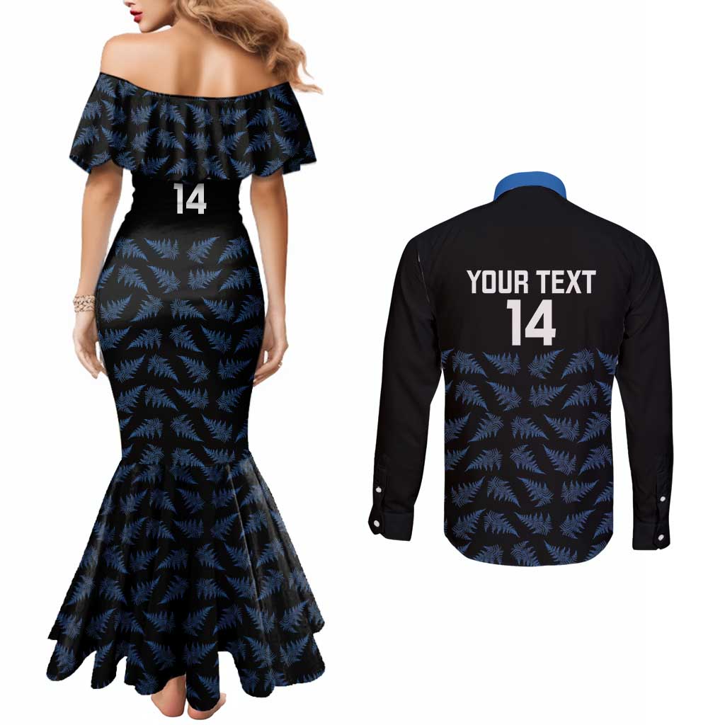 New Zealand Silver Fern Cricket Custom Couples Matching Mermaid Dress and Long Sleeve Button Shirt Black Cap T20 Version - Aussie Hoodie