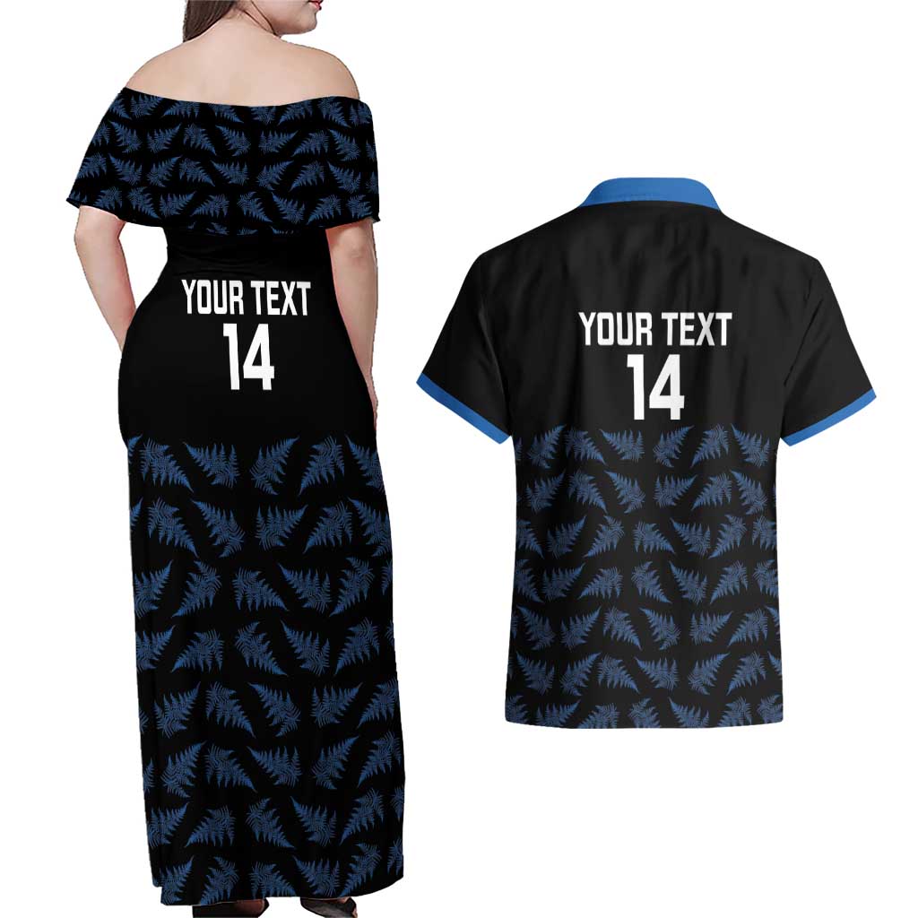 New Zealand Silver Fern Cricket Custom Couples Matching Off Shoulder Maxi Dress and Hawaiian Shirt Black Cap T20 Version - Aussie Hoodie