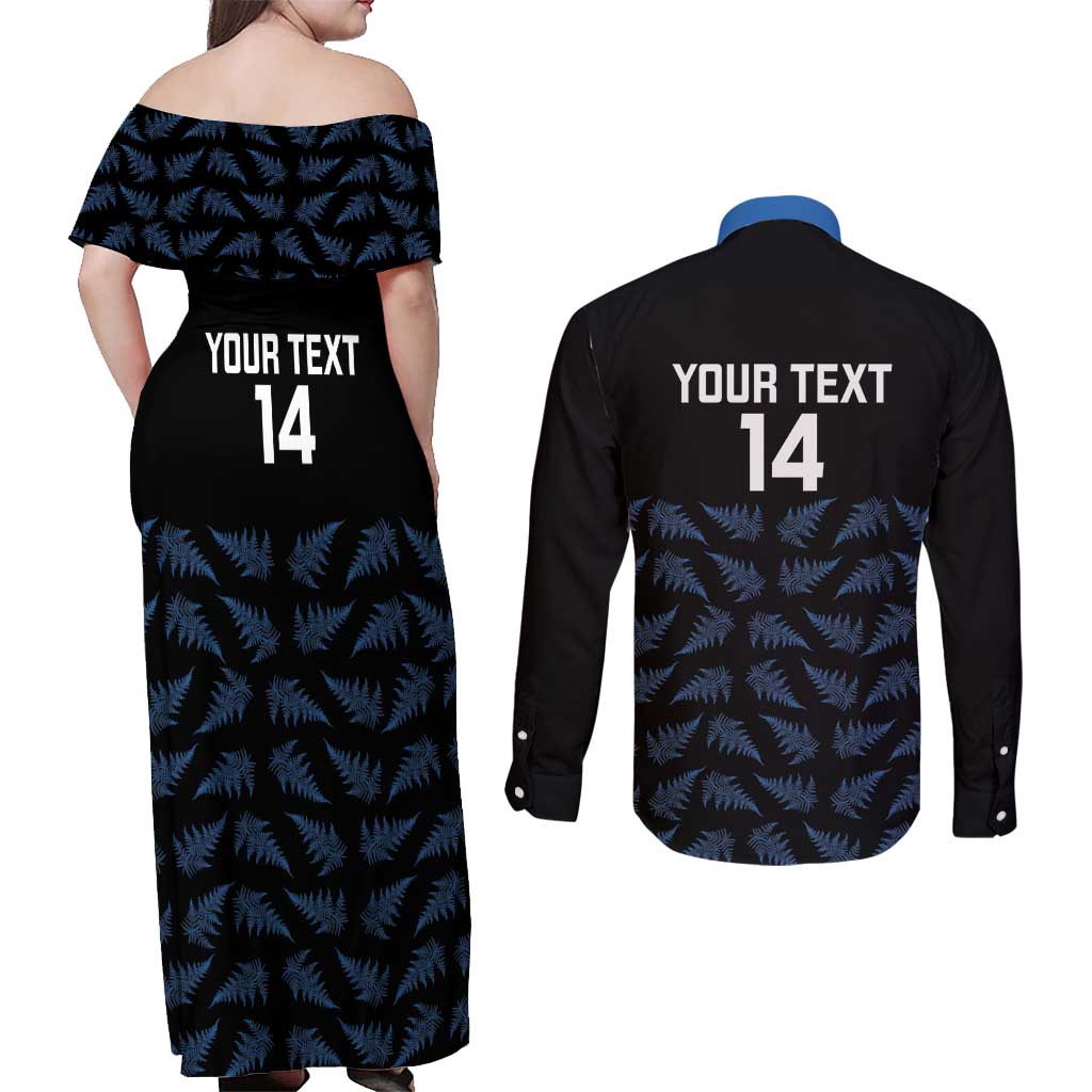 New Zealand Silver Fern Cricket Custom Couples Matching Off Shoulder Maxi Dress and Long Sleeve Button Shirt Black Cap T20 Version - Aussie Hoodie