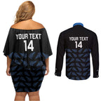 New Zealand Silver Fern Cricket Custom Couples Matching Off Shoulder Short Dress and Long Sleeve Button Shirt Black Cap T20 Version - Aussie Hoodie