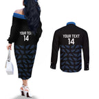 New Zealand Silver Fern Cricket Custom Couples Matching Off The Shoulder Long Sleeve Dress and Long Sleeve Button Shirt Black Cap T20 Version - Aussie Hoodie