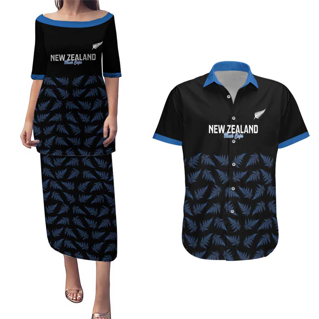 New Zealand Silver Fern Cricket Custom Couples Matching Puletasi and Hawaiian Shirt Black Cap T20 Version - Aussie Hoodie