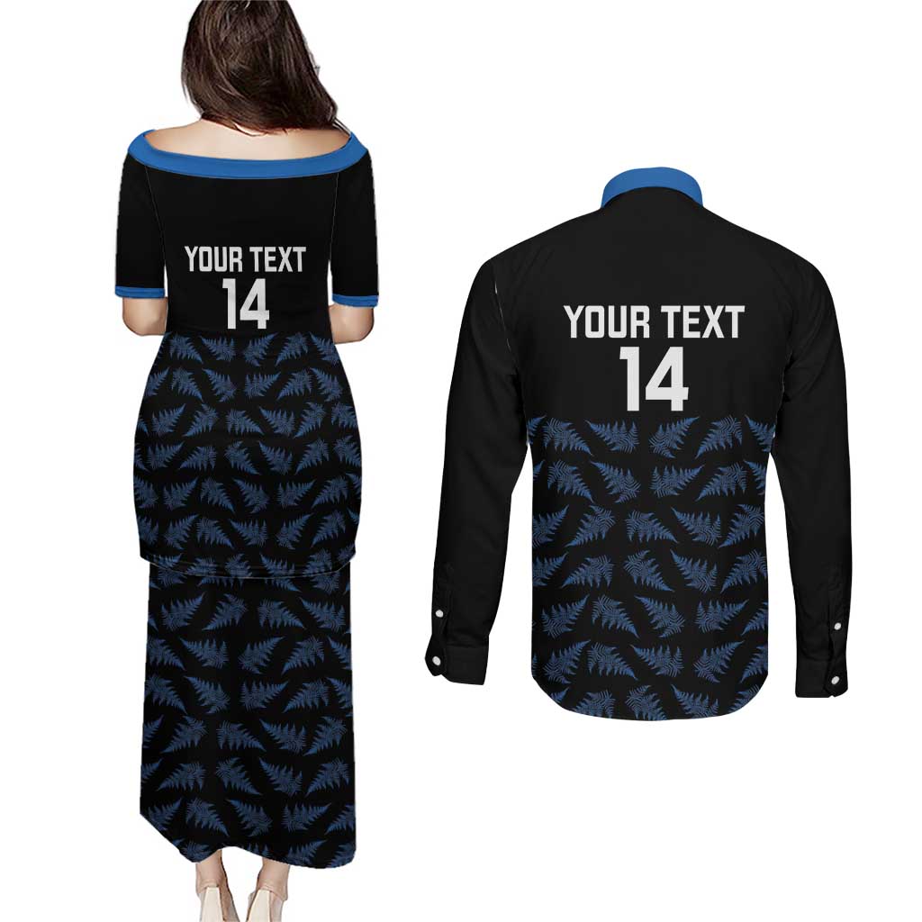 New Zealand Silver Fern Cricket Custom Couples Matching Puletasi and Long Sleeve Button Shirt Black Cap T20 Version - Aussie Hoodie