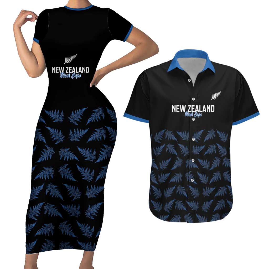 New Zealand Silver Fern Cricket Custom Couples Matching Short Sleeve Bodycon Dress and Hawaiian Shirt Black Cap T20 Version - Aussie Hoodie