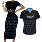 New Zealand Silver Fern Cricket Custom Couples Matching Short Sleeve Bodycon Dress and Hawaiian Shirt Black Cap T20 Version - Aussie Hoodie