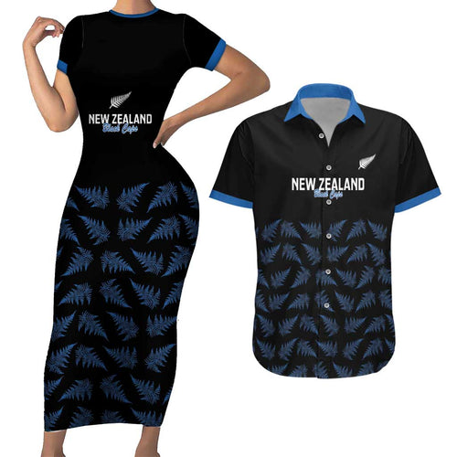 New Zealand Silver Fern Cricket Custom Couples Matching Short Sleeve Bodycon Dress and Hawaiian Shirt Black Cap T20 Version - Aussie Hoodie