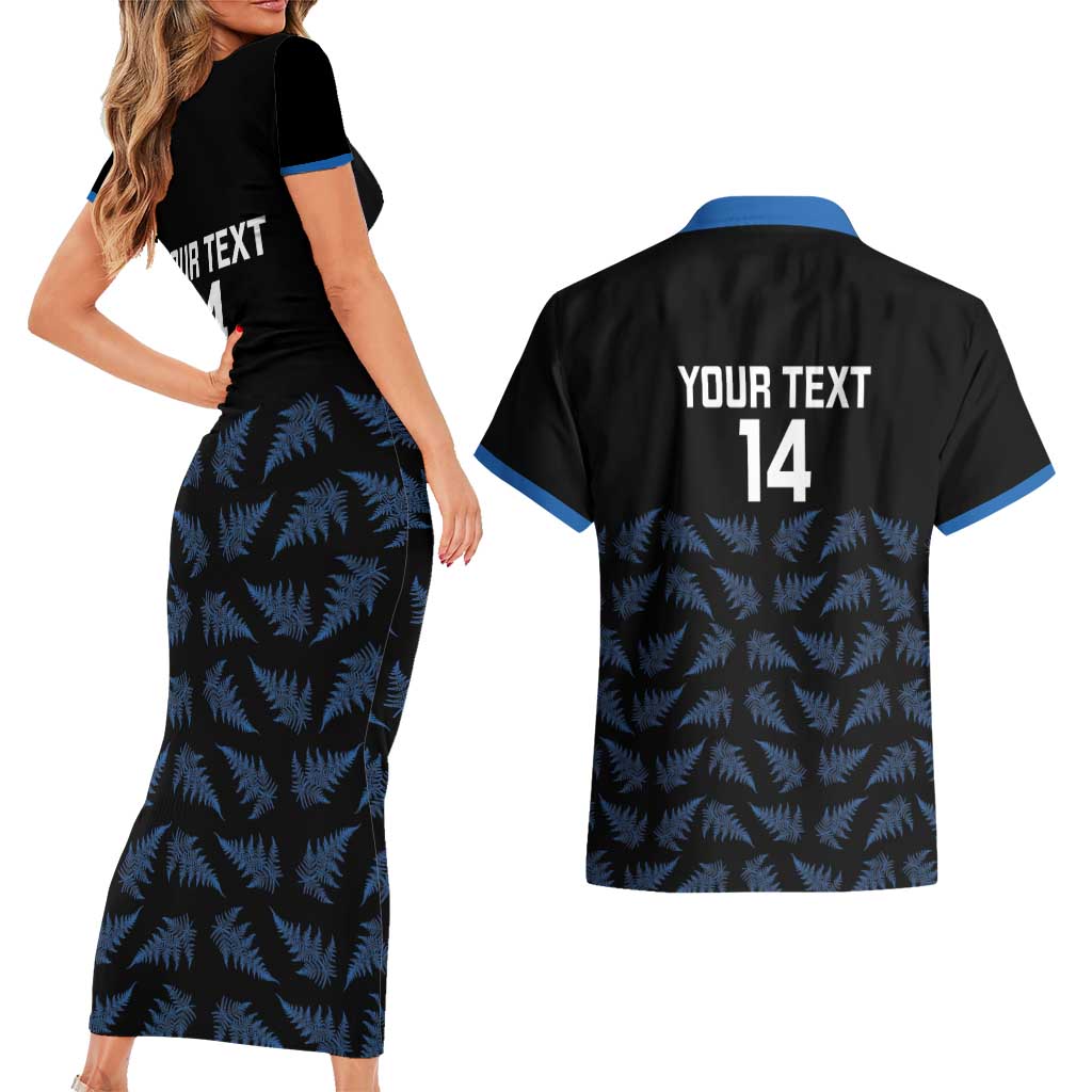 New Zealand Silver Fern Cricket Custom Couples Matching Short Sleeve Bodycon Dress and Hawaiian Shirt Black Cap T20 Version - Aussie Hoodie