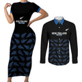 New Zealand Silver Fern Cricket Custom Couples Matching Short Sleeve Bodycon Dress and Long Sleeve Button Shirt Black Cap T20 Version - Aussie Hoodie
