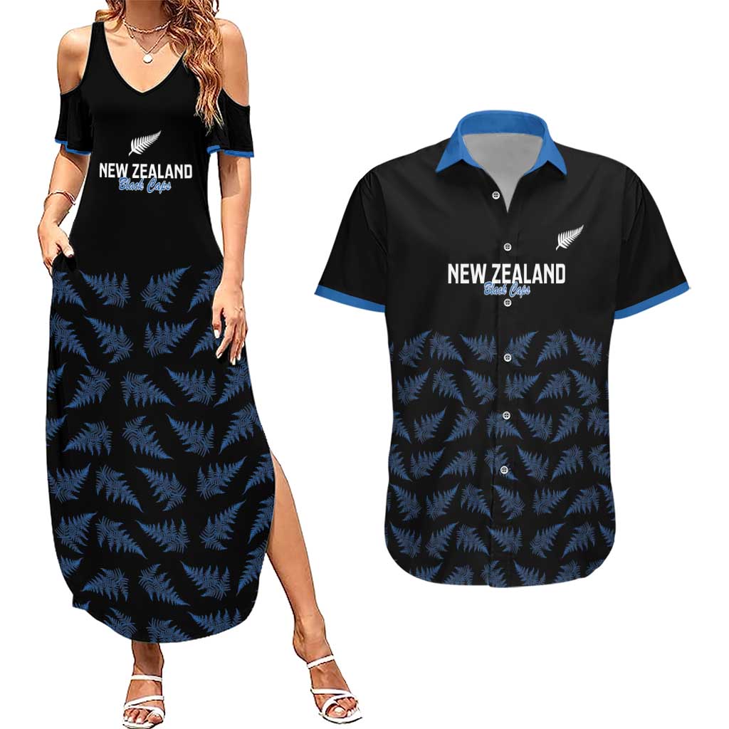 New Zealand Silver Fern Cricket Custom Couples Matching Summer Maxi Dress and Hawaiian Shirt Black Cap T20 Version - Aussie Hoodie