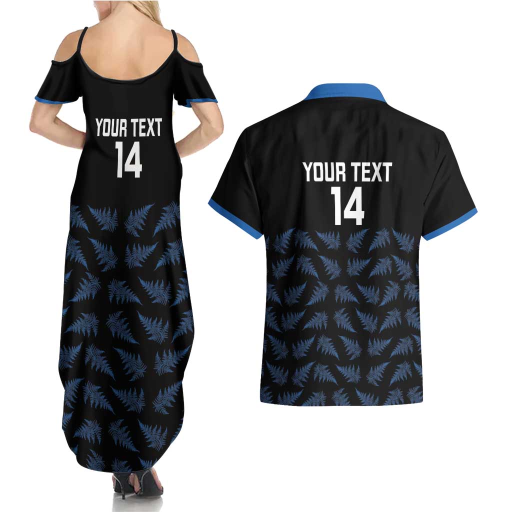 New Zealand Silver Fern Cricket Custom Couples Matching Summer Maxi Dress and Hawaiian Shirt Black Cap T20 Version - Aussie Hoodie